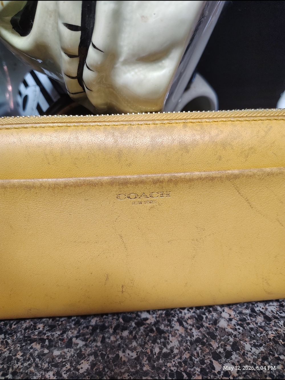 Coach Yellow Leather Zip Wallet with Embossed Logo